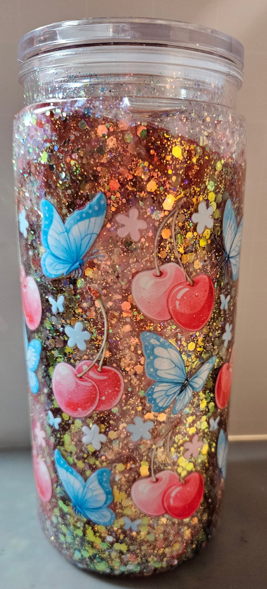Cherry and Butterfly 16oz Snowglobe Acrylic
