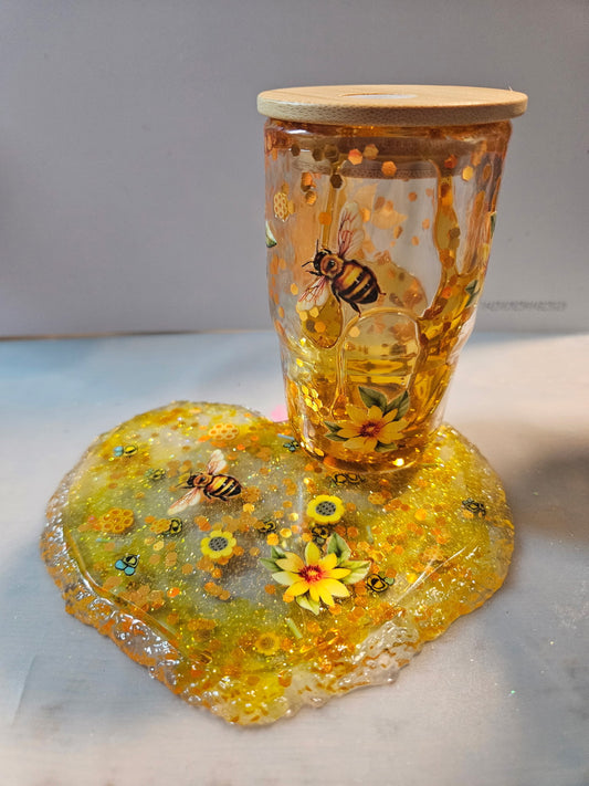 Honey Bee 3oz Snowglobe and Coaster Set