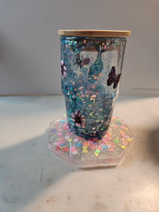 Butterfly 3oz Snowglobe and Coaster Set